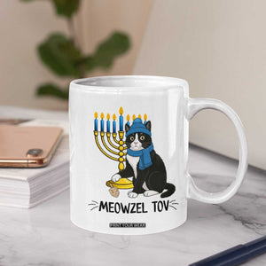 Meowzel Tov Coffee Mug Black Cat Playing Dreidel Menorah Hanukkah Gift TS12 Print Your Wear