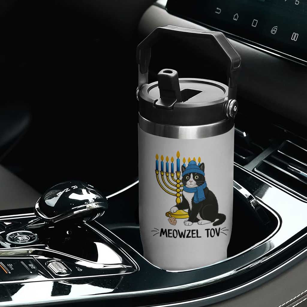 Meowzel Tov Flip Straw Tumbler Black Cat Playing Dreidel Menorah Hanukkah Gift TS12 Print Your Wear
