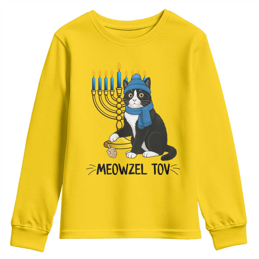 Meowzel Tov Youth Sweatshirt Black Cat Playing Dreidel Menorah Hanukkah Gift TS12 Daisy Print Your Wear