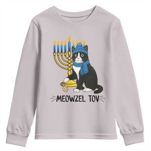 Meowzel Tov Youth Sweatshirt Black Cat Playing Dreidel Menorah Hanukkah Gift TS12 Ice Gray Print Your Wear