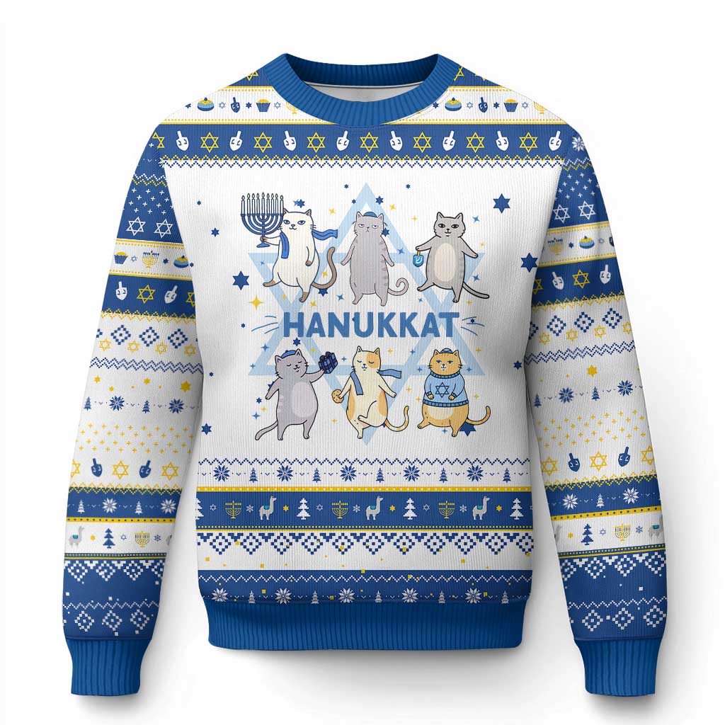 Hanukkat Hanukkah Ugly Sweater Funny Cats Festival Of Lights Gift TS12 White Royal Blue Print Your Wear