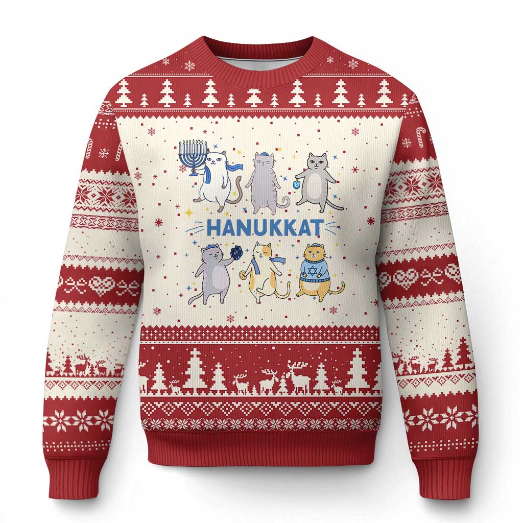 Hanukkat Ugly Christmas Sweater Funny Cats Hanukkah Festival Of Lights Gift TS12 Beige Red Print Your Wear
