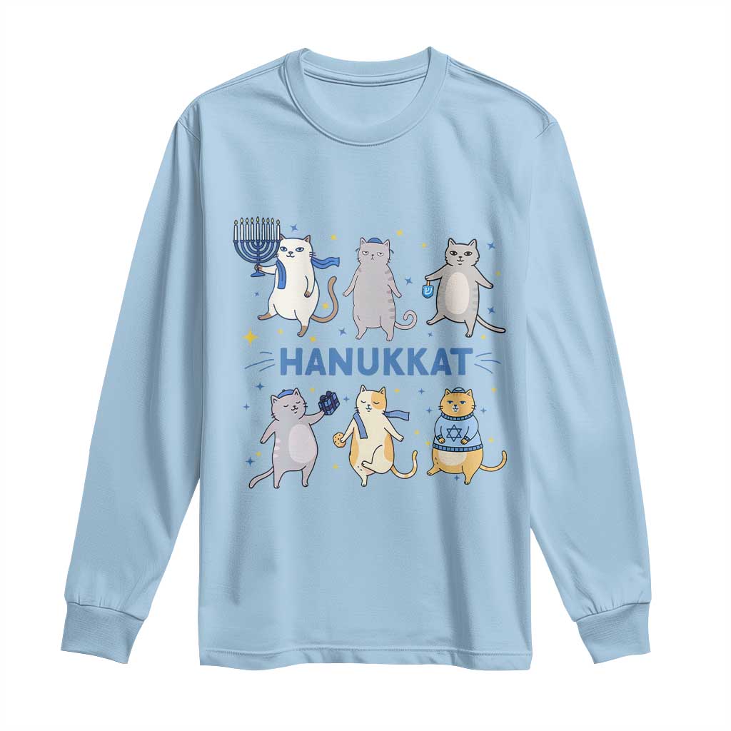 Hanukkat Long Sleeve Shirt Funny Cats Hanukkah Festival Of Lights Gift TS12 Light Blue Print Your Wear