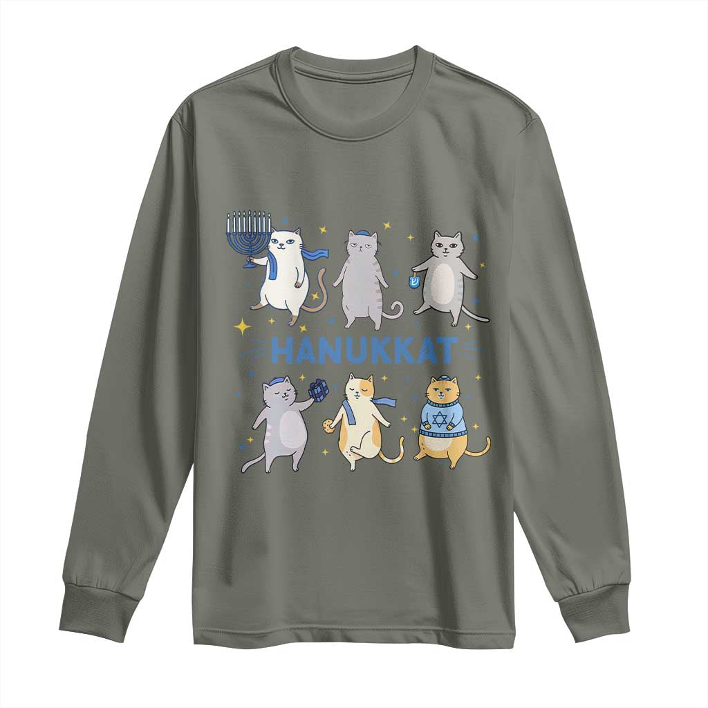 Hanukkat Long Sleeve Shirt Funny Cats Hanukkah Festival Of Lights Gift TS12 Military Green Print Your Wear