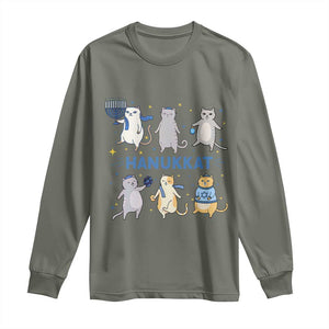 Hanukkat Long Sleeve Shirt Funny Cats Hanukkah Festival Of Lights Gift TS12 Military Green Print Your Wear