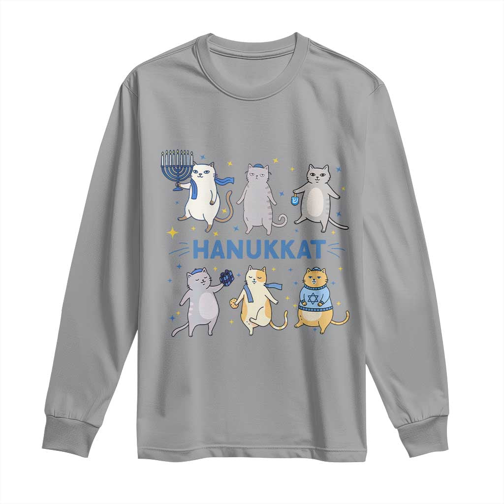 Hanukkat Long Sleeve Shirt Funny Cats Hanukkah Festival Of Lights Gift TS12 Sport Gray Print Your Wear