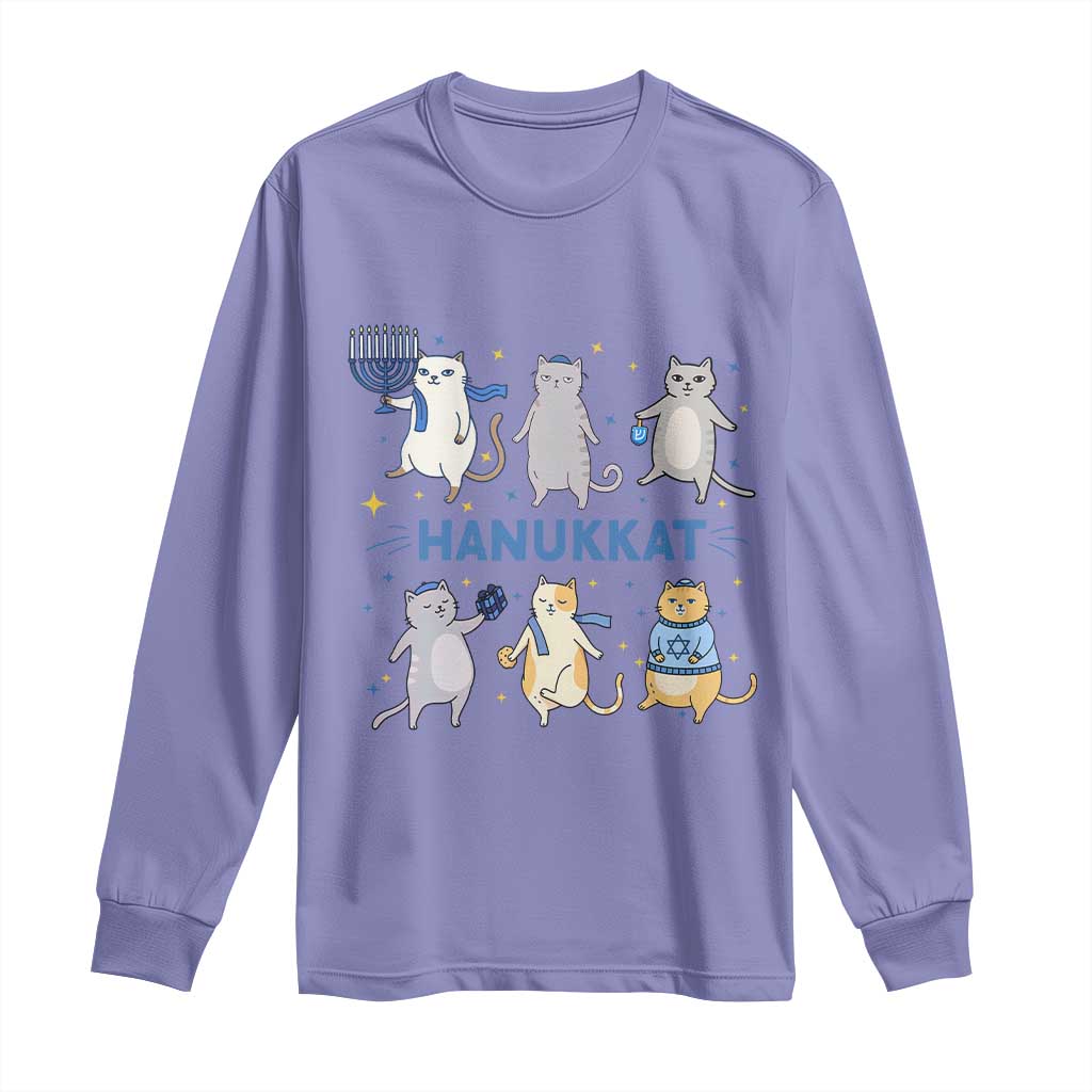 Hanukkat Long Sleeve Shirt Funny Cats Hanukkah Festival Of Lights Gift TS12 Violet Print Your Wear