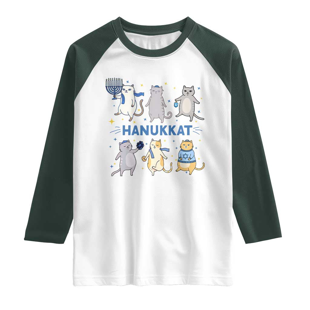 Hanukkat Raglan Shirt Funny Cats Hanukkah Festival Of Lights Gift TS12 White Dark Forest Green Print Your Wear
