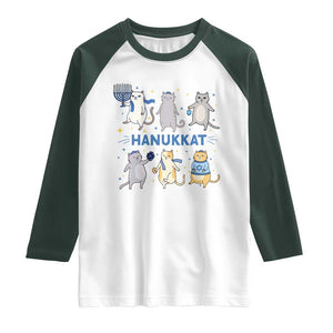 Hanukkat Raglan Shirt Funny Cats Hanukkah Festival Of Lights Gift TS12 White Dark Forest Green Print Your Wear