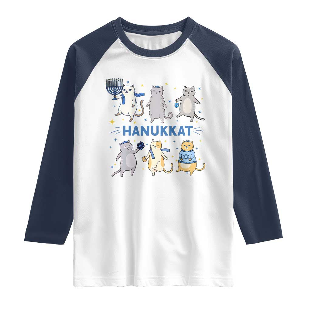 Hanukkat Raglan Shirt Funny Cats Hanukkah Festival Of Lights Gift TS12 White Navy Print Your Wear