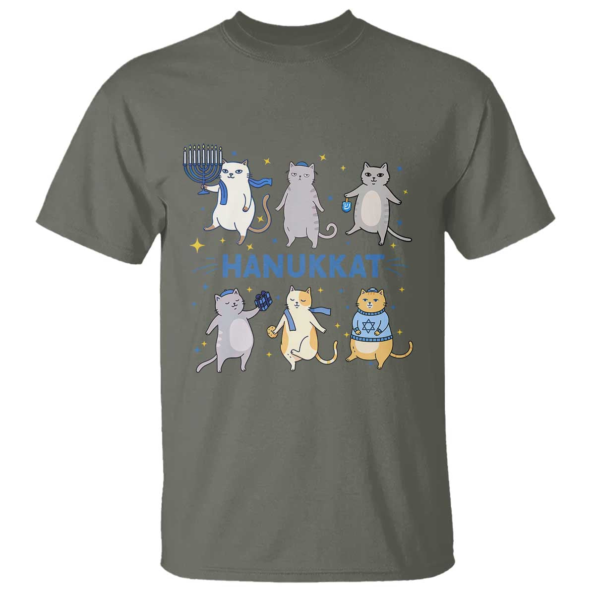 Hanukkat T Shirt Funny Cats Hanukkah Festival Of Lights Gift TS12 Military Green Print Your Wear