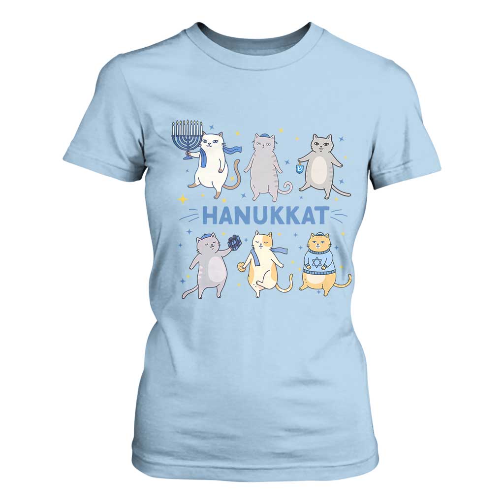 Hanukkat T Shirt For Women Funny Cats Hanukkah Festival Of Lights Gift TS12 Light Blue Print Your Wear