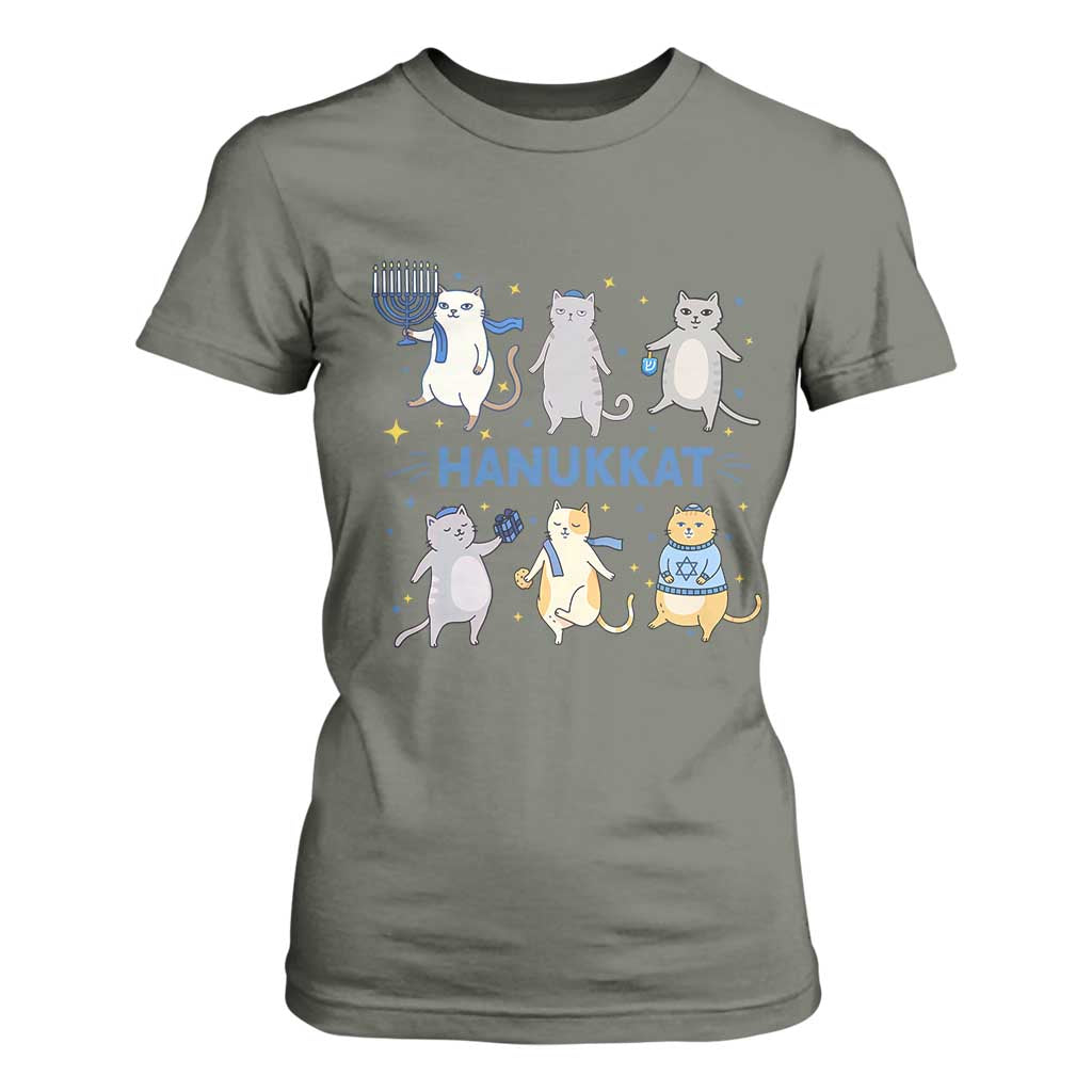 Hanukkat T Shirt For Women Funny Cats Hanukkah Festival Of Lights Gift TS12 Military Green Print Your Wear