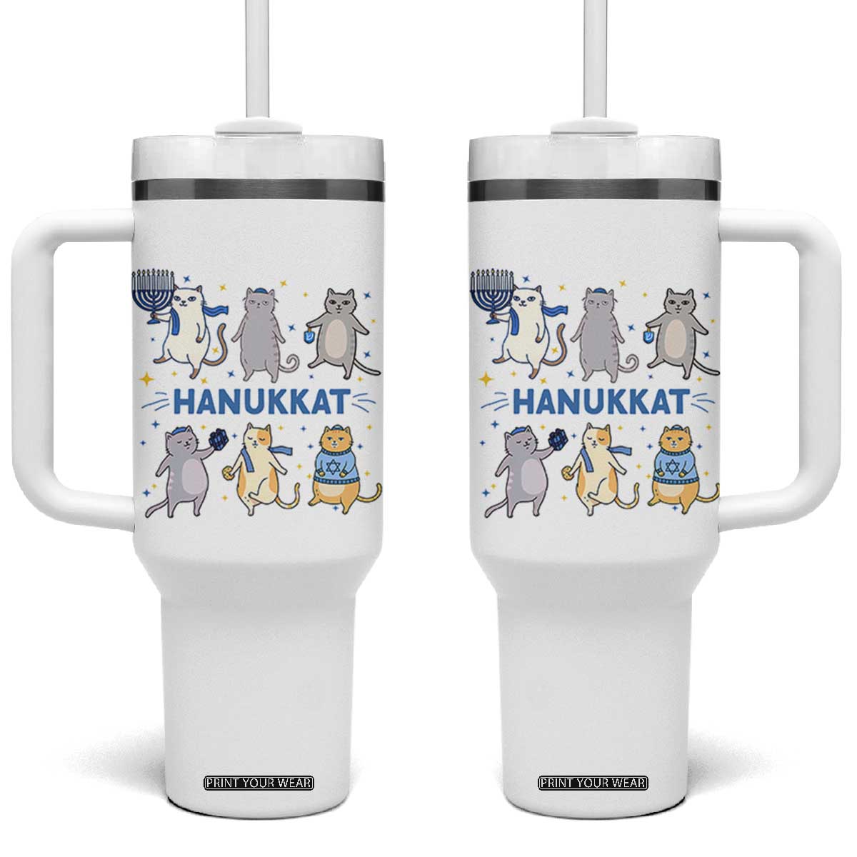 Hanukkat Tumbler With Handle Funny Cats Hanukkah Festival Of Lights Gift TS12 One Size: 40 oz White Print Your Wear