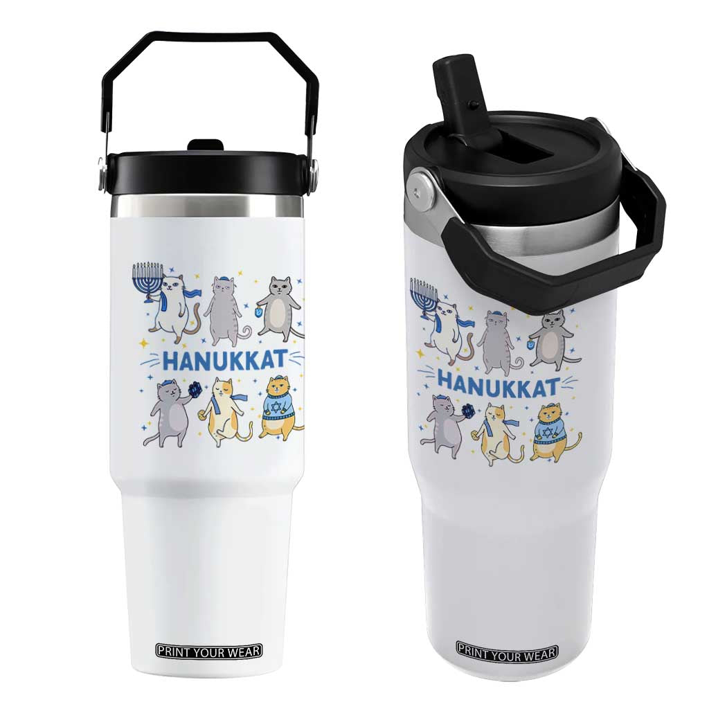 Hanukkat Flip Straw Tumbler Funny Cats Hanukkah Festival Of Lights Gift TS12 One Size: 30 oz White Print Your Wear