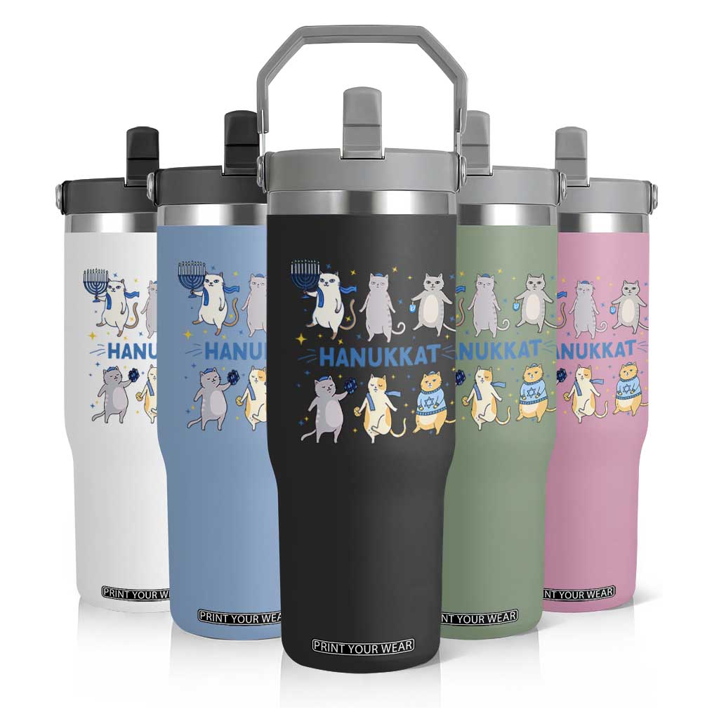 Hanukkat Flip Straw Tumbler Funny Cats Hanukkah Festival Of Lights Gift TS12 Print Your Wear