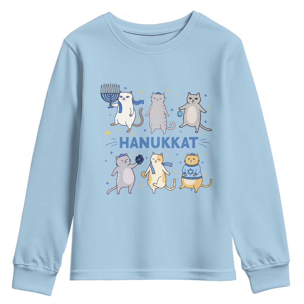 Hanukkat Youth Sweatshirt Funny Cats Hanukkah Festival Of Lights Gift TS12 Light Blue Print Your Wear