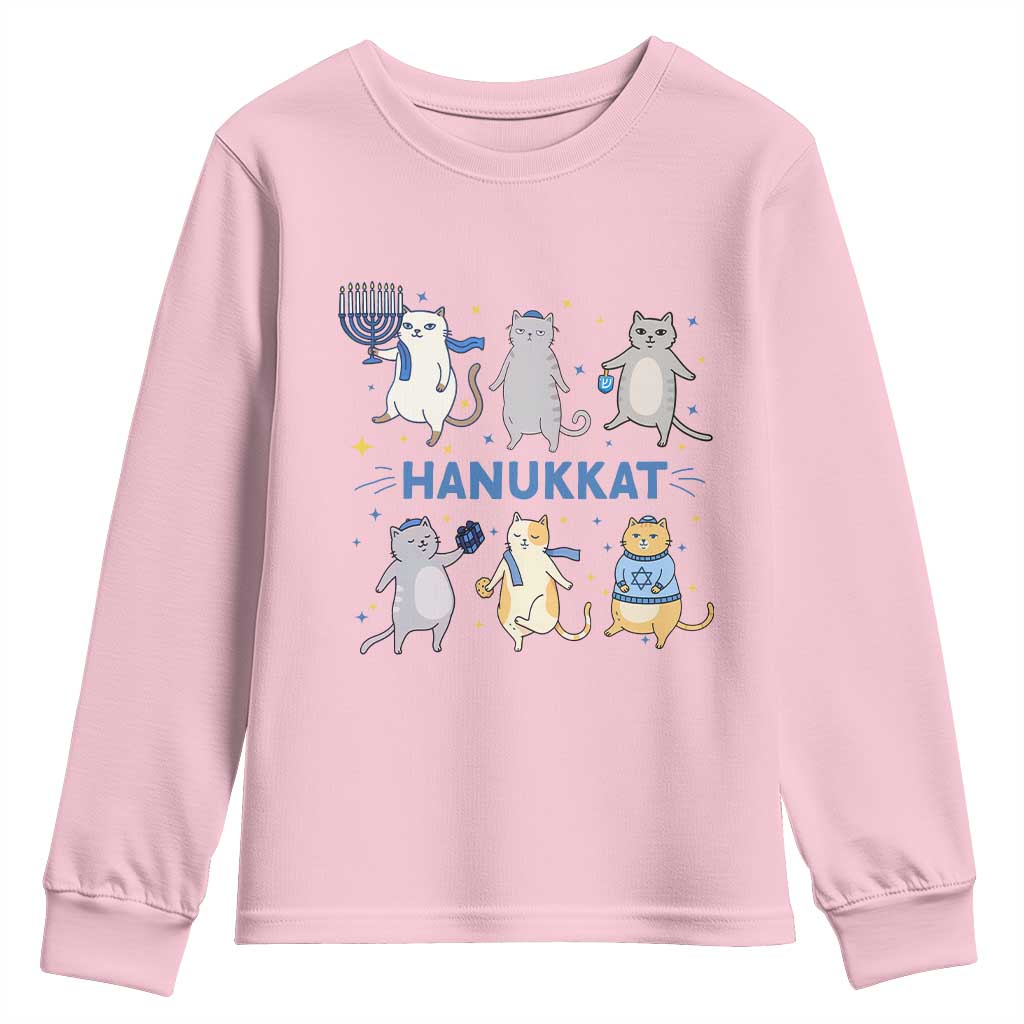 Hanukkat Youth Sweatshirt Funny Cats Hanukkah Festival Of Lights Gift TS12 Light Pink Print Your Wear