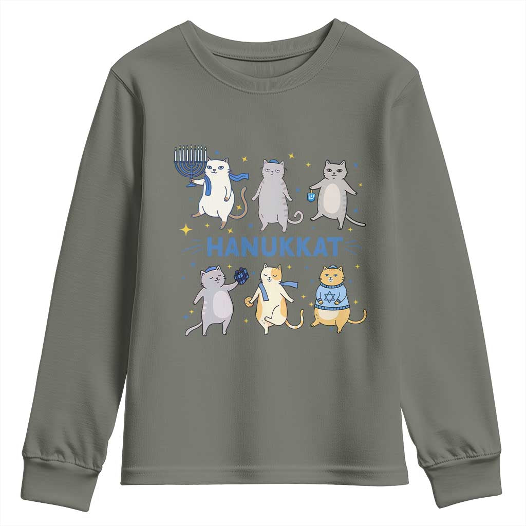 Hanukkat Youth Sweatshirt Funny Cats Hanukkah Festival Of Lights Gift TS12 Military Green Print Your Wear