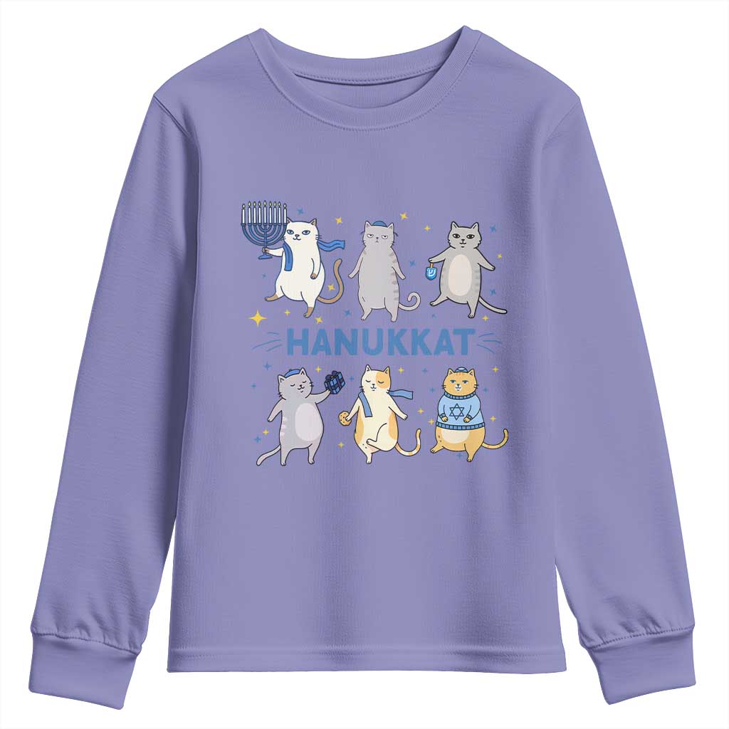 Hanukkat Youth Sweatshirt Funny Cats Hanukkah Festival Of Lights Gift TS12 Violet Print Your Wear