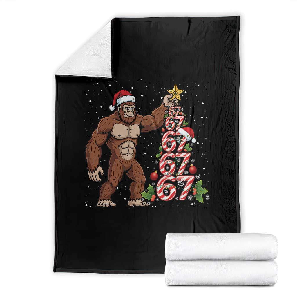 Bigfoot Christmas Tree 67 Throw Blanket Holiday Six Seven Meme Brainrot Gift TS12 Black Print Your Wear