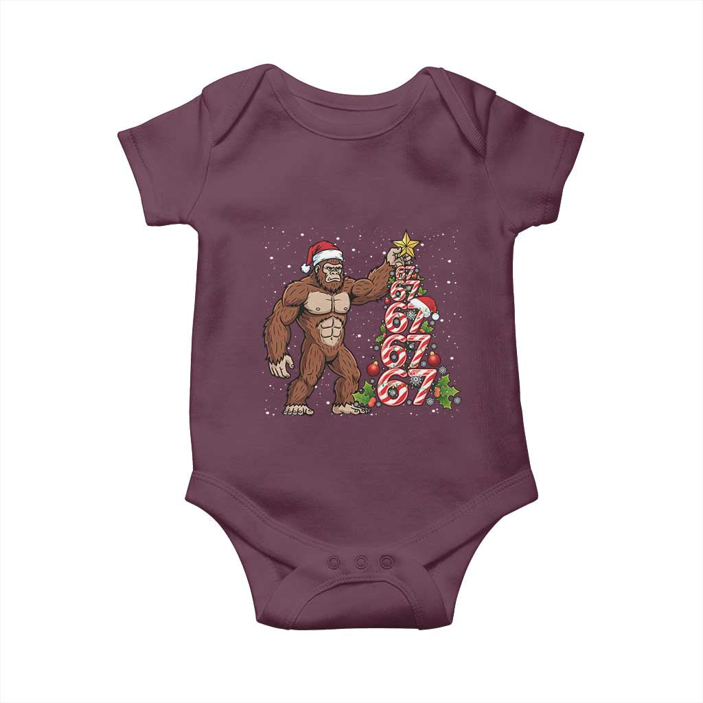 Bigfoot Christmas Tree 67 Baby Onesie Holiday Six Seven Meme Brainrot Gift TS12 Maroon Print Your Wear