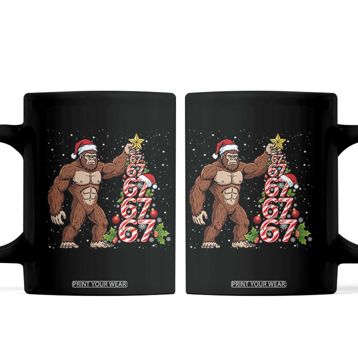 Bigfoot Christmas Tree 67 Coffee Mug Holiday Six Seven Meme Brainrot Gift TS12 Black Print Your Wear