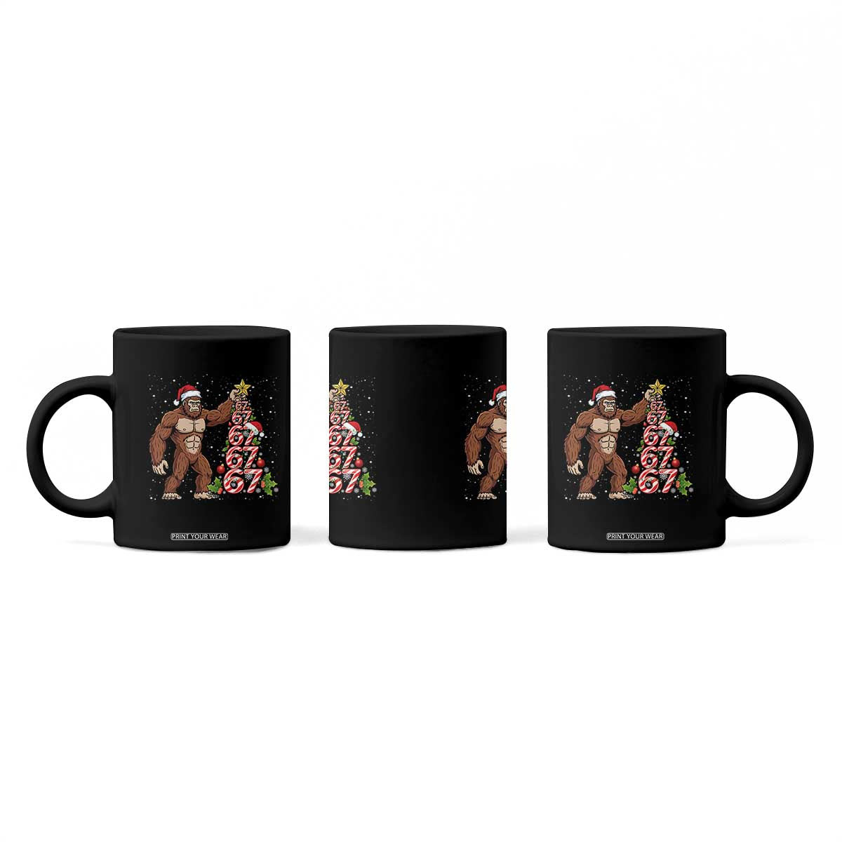 Bigfoot Christmas Tree 67 Coffee Mug Holiday Six Seven Meme Brainrot Gift TS12 Print Your Wear