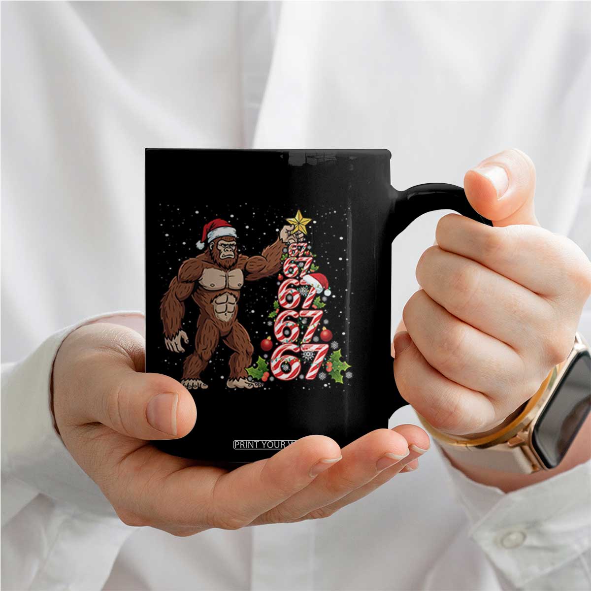 Bigfoot Christmas Tree 67 Coffee Mug Holiday Six Seven Meme Brainrot Gift TS12 Print Your Wear