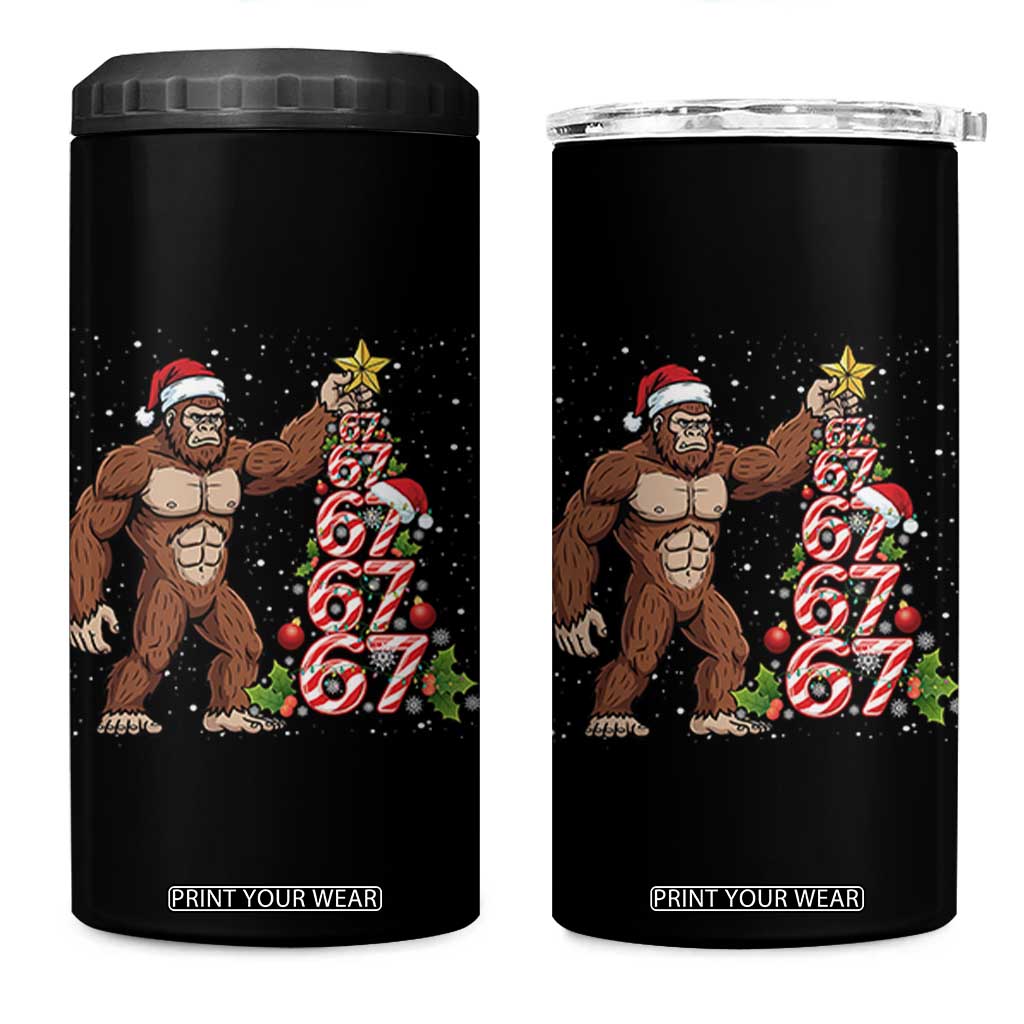 Bigfoot Christmas Tree 67 4 in 1 Can Cooler Tumbler Holiday Six Seven Meme Brainrot Gift TS12 One Size: 16 oz Black Print Your Wear