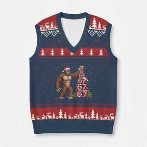 Bigfoot Xmas Tree 67 V-Neck Knit Sweater Vest Holiday Six Seven Meme Brainrot Gift TS12 Navy Red Print Your Wear