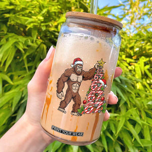 Bigfoot Christmas Tree 67 Glass Can Holiday Six Seven Meme Brainrot Gift TS12 Black Print Your Wear