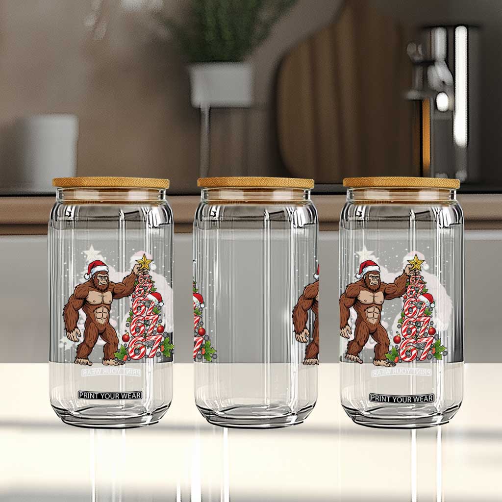 Bigfoot Christmas Tree 67 Glass Can Holiday Six Seven Meme Brainrot Gift TS12 Print Your Wear