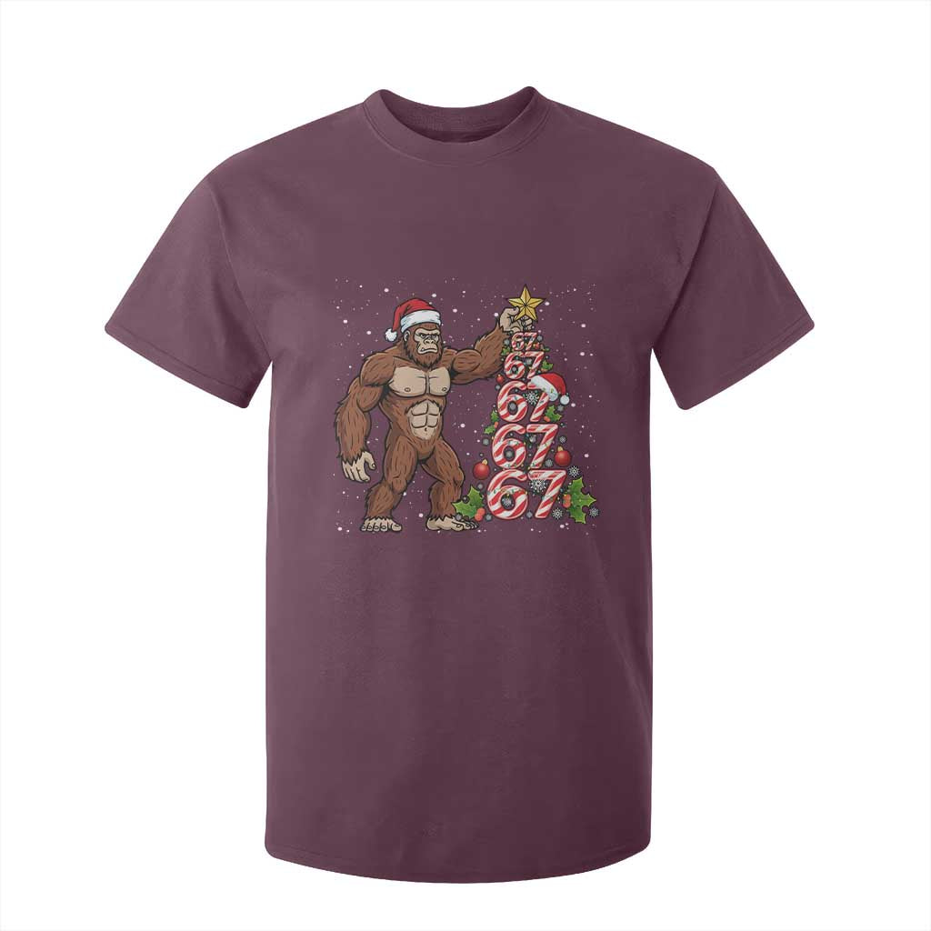 Bigfoot Christmas Tree 67 T Shirt For Kid Holiday Six Seven Meme Brainrot Gift TS12 Maroon Print Your Wear