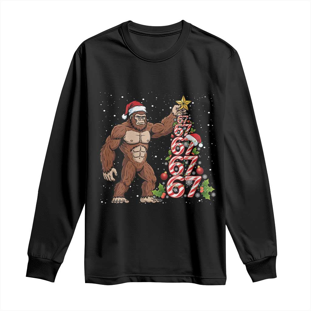 Bigfoot Christmas Tree 67 Long Sleeve Shirt Holiday Six Seven Meme Brainrot Gift TS12 Black Print Your Wear