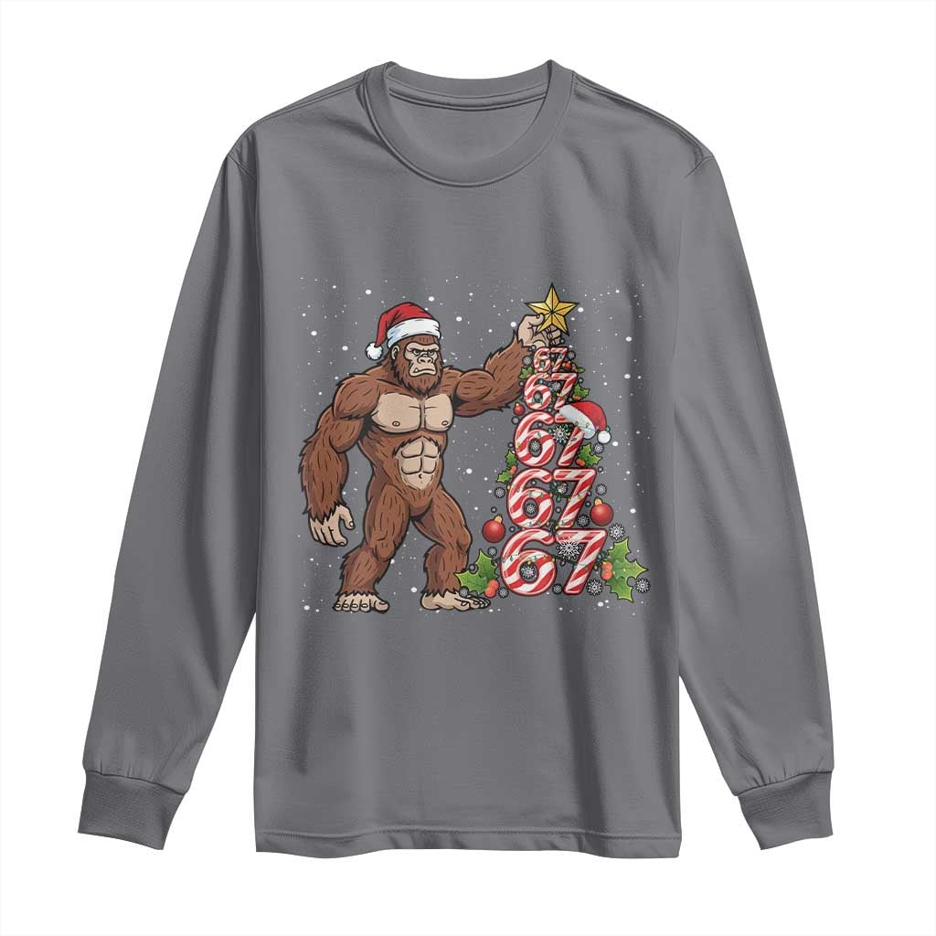 Bigfoot Christmas Tree 67 Long Sleeve Shirt Holiday Six Seven Meme Brainrot Gift TS12 Charcoal Print Your Wear
