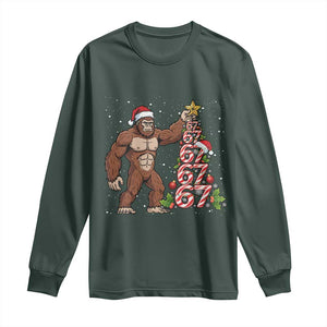 Bigfoot Christmas Tree 67 Long Sleeve Shirt Holiday Six Seven Meme Brainrot Gift TS12 Dark Forest Green Print Your Wear