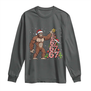 Bigfoot Christmas Tree 67 Long Sleeve Shirt Holiday Six Seven Meme Brainrot Gift TS12 Dark Heather Print Your Wear