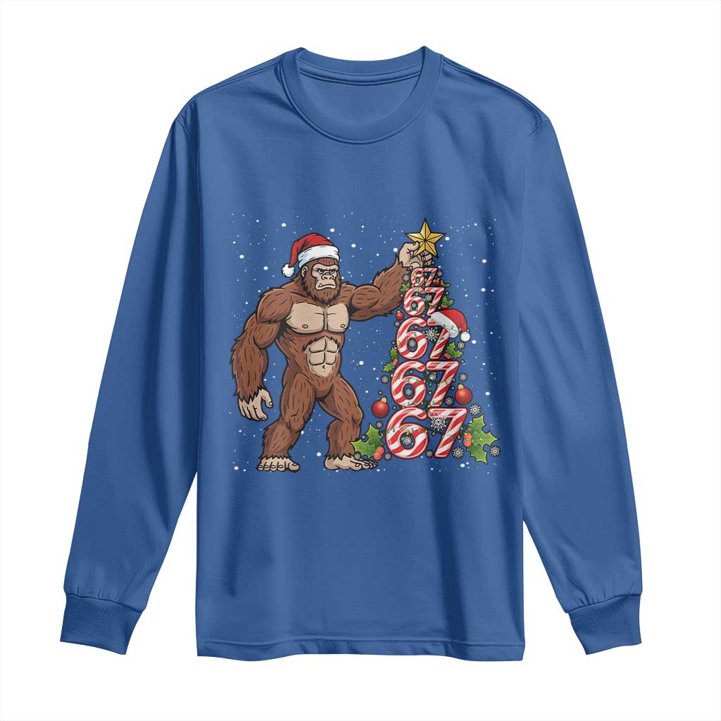 Bigfoot Christmas Tree 67 Long Sleeve Shirt Holiday Six Seven Meme Brainrot Gift TS12 Royal Blue Print Your Wear