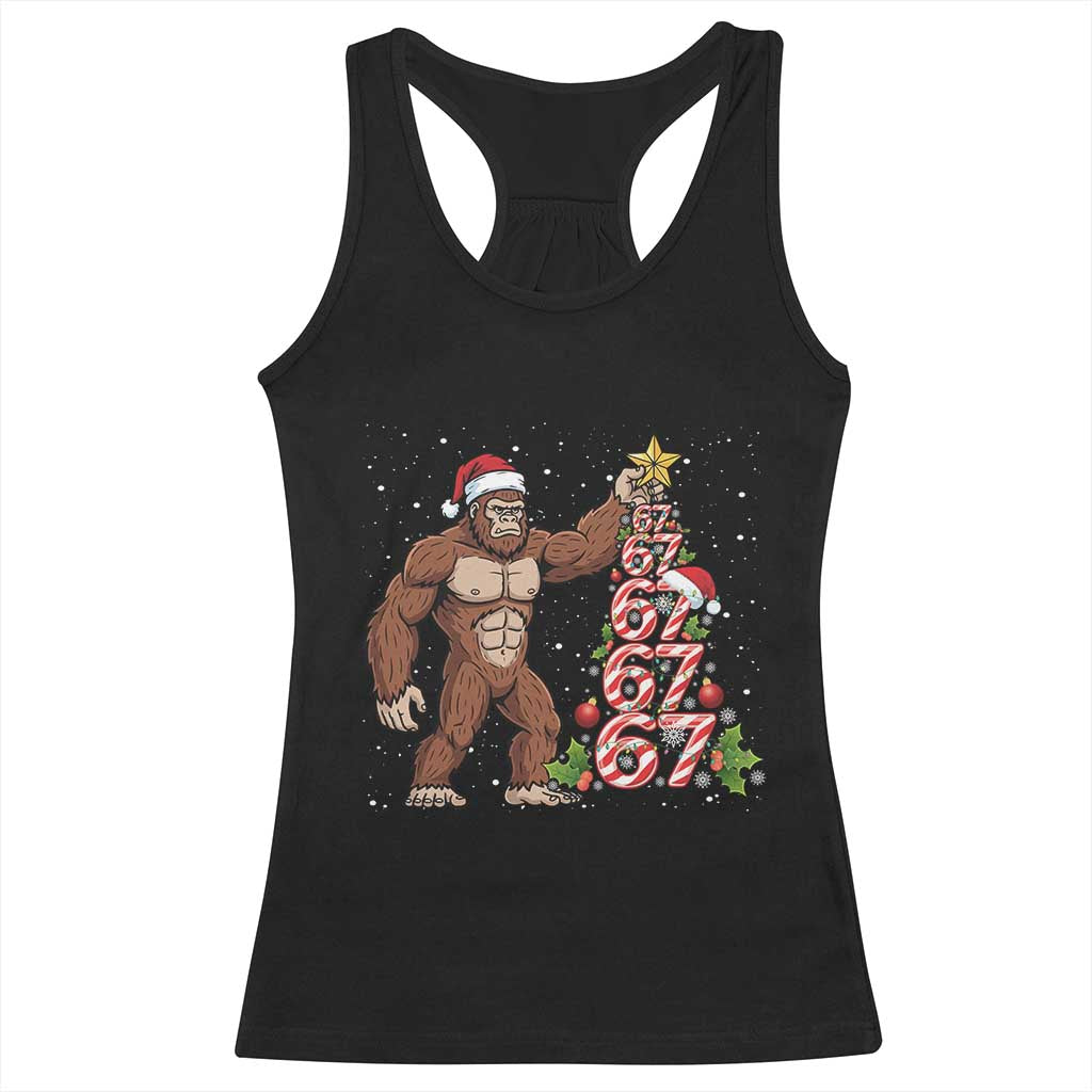 Bigfoot Christmas Tree 67 Racerback Tank Top Holiday Six Seven Meme Brainrot Gift TS12 Black Print Your Wear
