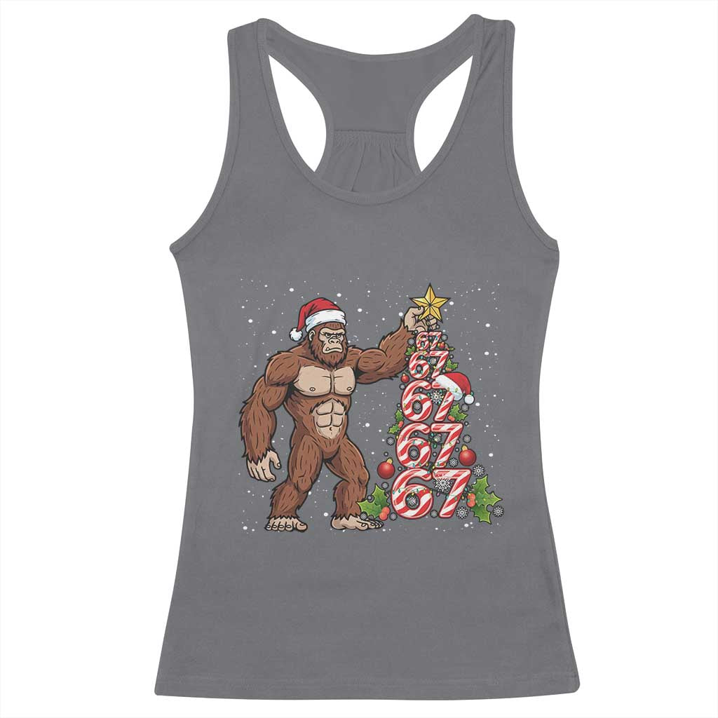 Bigfoot Christmas Tree 67 Racerback Tank Top Holiday Six Seven Meme Brainrot Gift TS12 Charcoal Print Your Wear