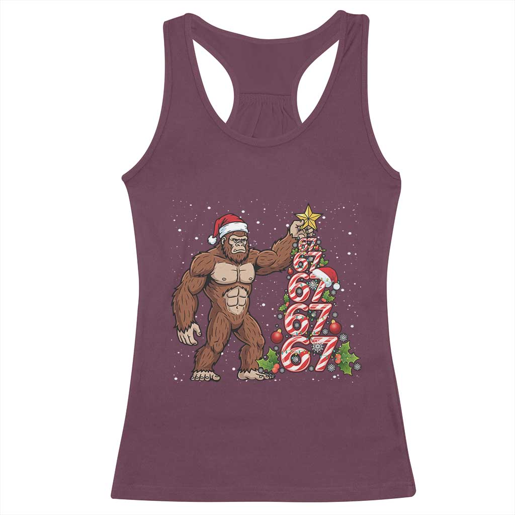 Bigfoot Christmas Tree 67 Racerback Tank Top Holiday Six Seven Meme Brainrot Gift TS12 Maroon Print Your Wear