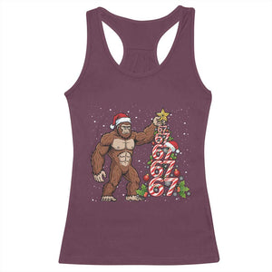 Bigfoot Christmas Tree 67 Racerback Tank Top Holiday Six Seven Meme Brainrot Gift TS12 Maroon Print Your Wear