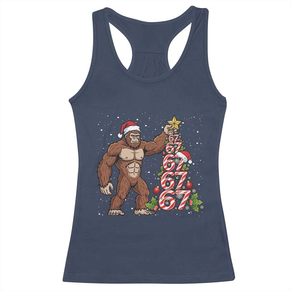 Bigfoot Christmas Tree 67 Racerback Tank Top Holiday Six Seven Meme Brainrot Gift TS12 Navy Print Your Wear