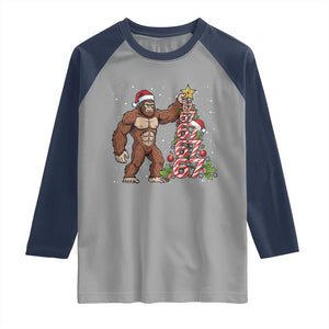 Bigfoot Christmas Tree 67 Raglan Shirt Holiday Six Seven Meme Brainrot Gift TS12 Sport Gray Navy Print Your Wear