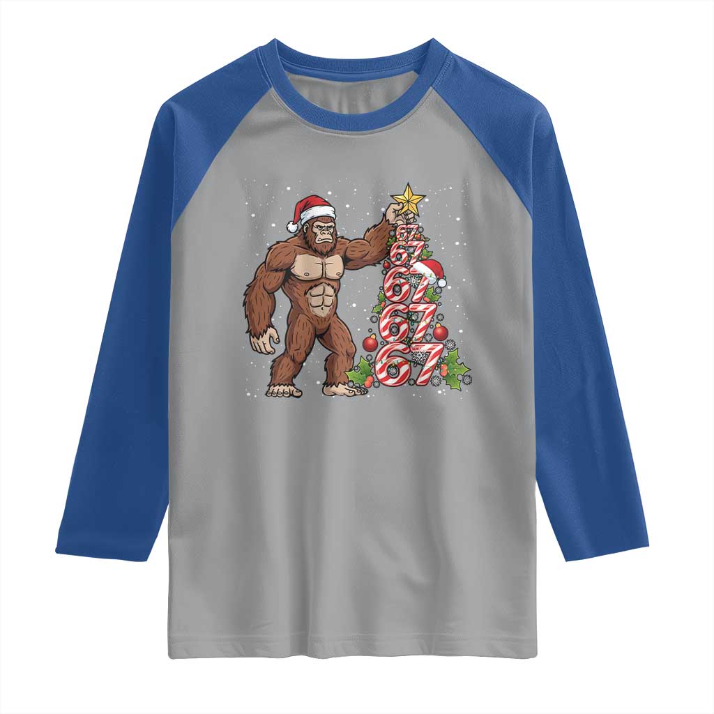Bigfoot Christmas Tree 67 Raglan Shirt Holiday Six Seven Meme Brainrot Gift TS12 Sport Gray Royal Print Your Wear
