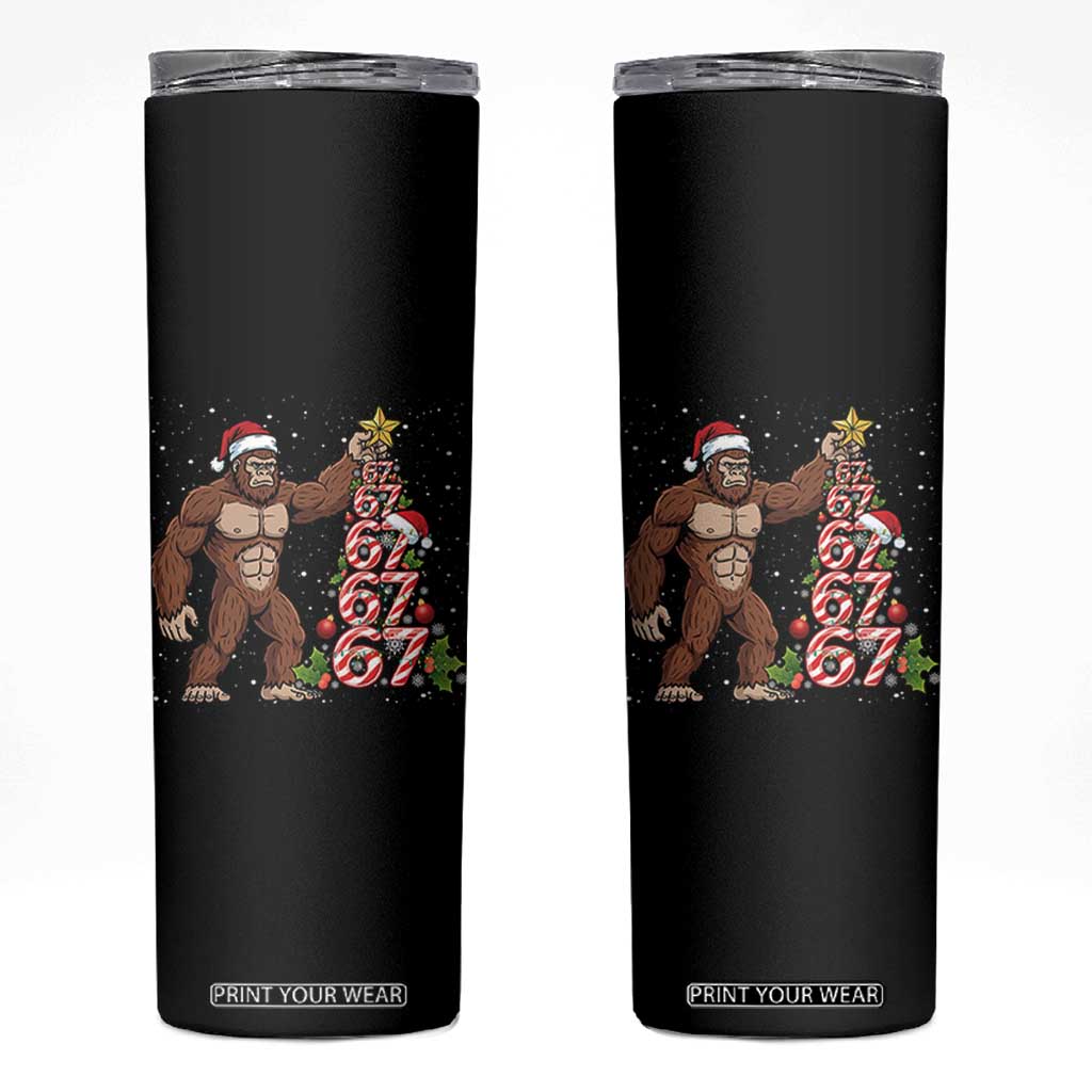 Bigfoot Christmas Tree 67 Skinny Tumbler Holiday Six Seven Meme Brainrot Gift TS12 Black Print Your Wear