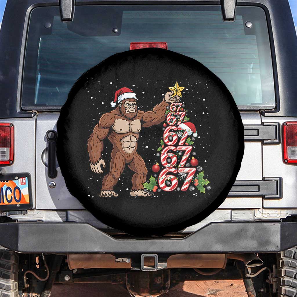 Bigfoot Christmas Tree 67 Spare Tire Cover Holiday Six Seven Meme Brainrot Gift TS12 No hole Black Print Your Wear