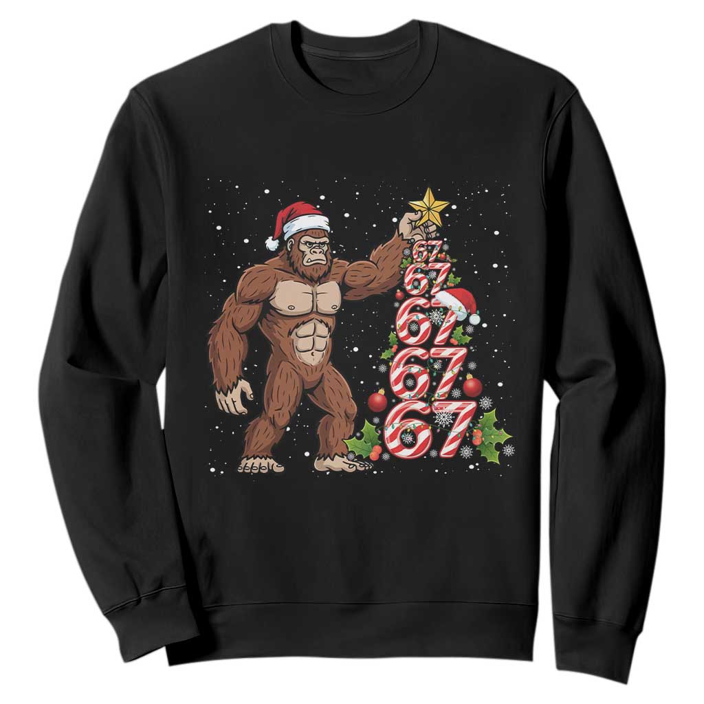 Bigfoot Christmas Tree 67 Sweatshirt Holiday Six Seven Meme Brainrot Gift TS12 Black Print Your Wear