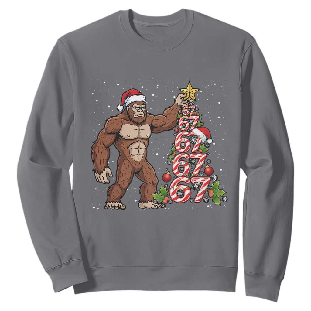 Bigfoot Christmas Tree 67 Sweatshirt Holiday Six Seven Meme Brainrot Gift TS12 Charcoal Print Your Wear